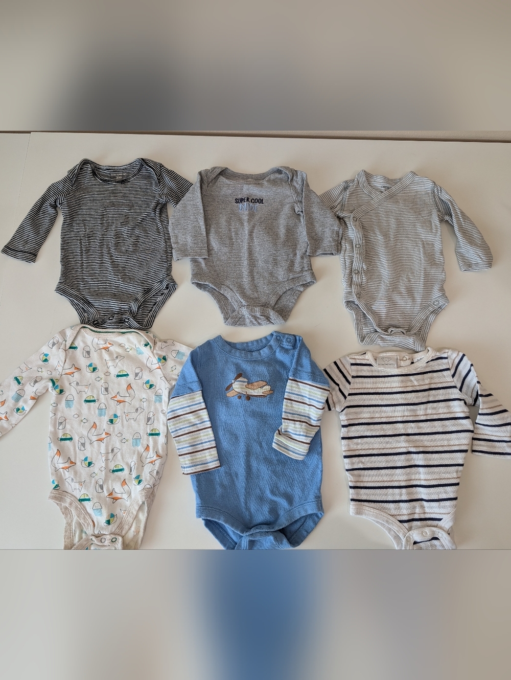 3-6 Months Long-Sleeve Baby One-Piece Bodysuit Set Of 6